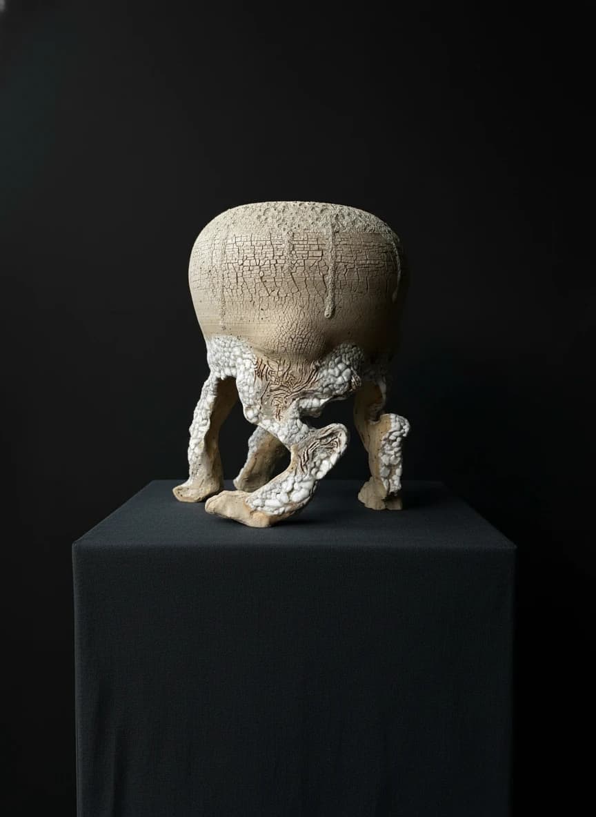 Sculptuurlijk craquelé object met papegaaitulp